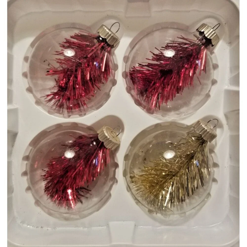 Vintage Martha Stewart Glass Ornaments 2002 Clear with TInsel Inside Crown Top